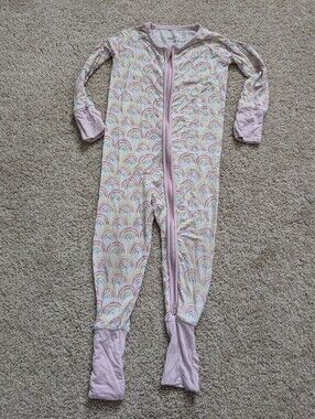 Little Sleepies Pastel Rainbow Footed One-Piece in Pink Trim